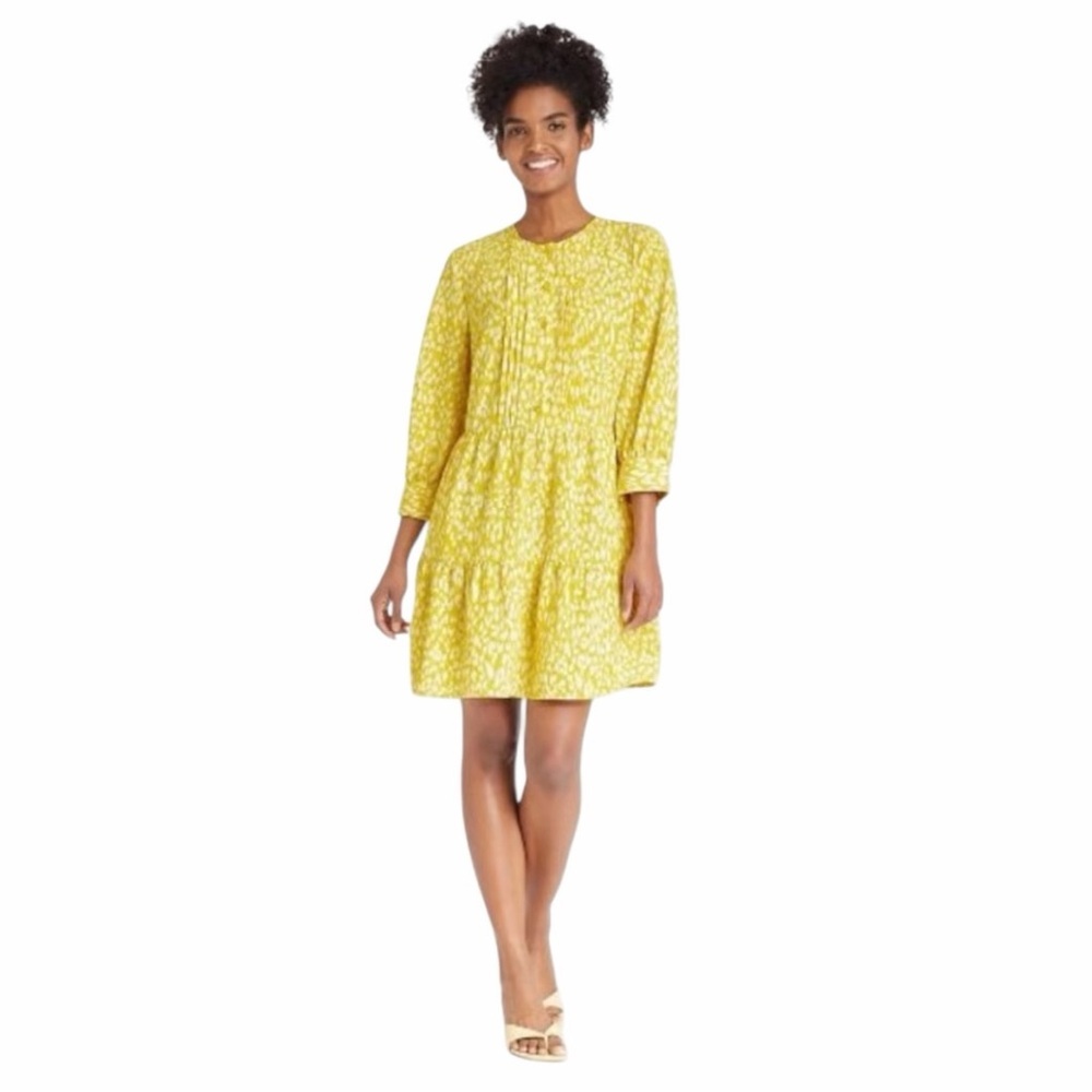 Who What Wear Yellow & White Animal Print Tiered Mini Dress. Size Medium.